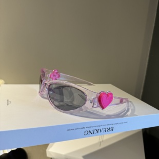 韩版复古果冻粉色骑行镜女潮糖果色桃心墨镜y2k街拍造型太阳眼镜