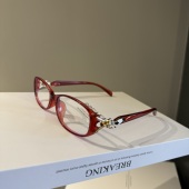 日系复古红色办公室女妖风平光眼镜防蓝光可配近视框架超轻高品质
