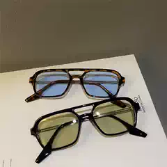 Korean Celebrity Style Double Bridge Colorful Transparent Sunglasses for Women, Olive Green Retro Personality Sunglasses for Men, Trendy Street Style