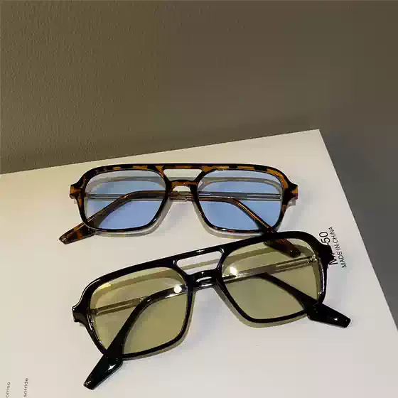 Korean Celebrity Style Double Bridge Colorful Transparent Sunglasses for Women, Olive Green Retro Personality Sunglasses for Men, Trendy Street Style