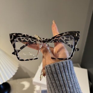 复古猫眼蝶形大框近视眼镜框撞色素颜平光镜显脸小蝶形防蓝光眼镜