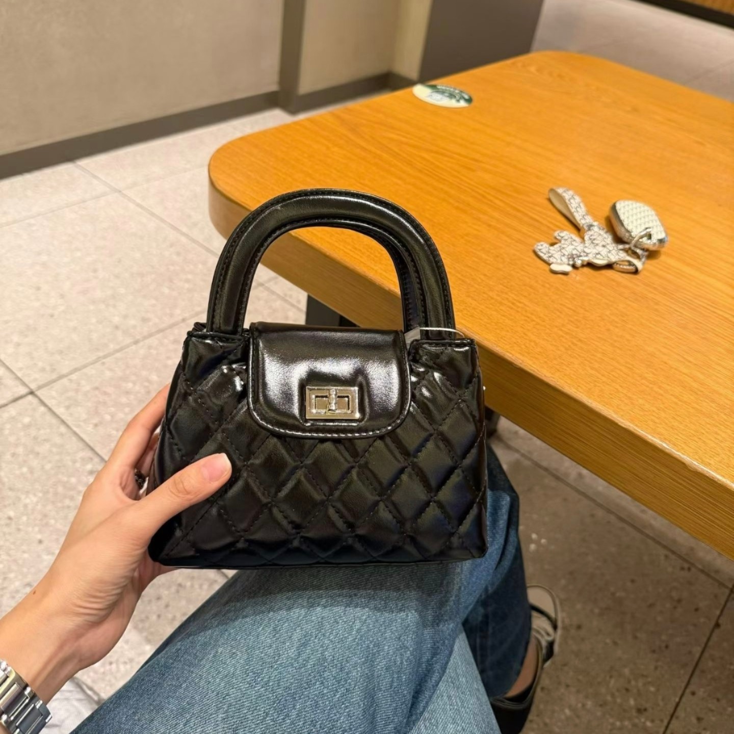 小香风25c手提包包女柠檬黄复古菱格链条包中古包网红mini手拎包