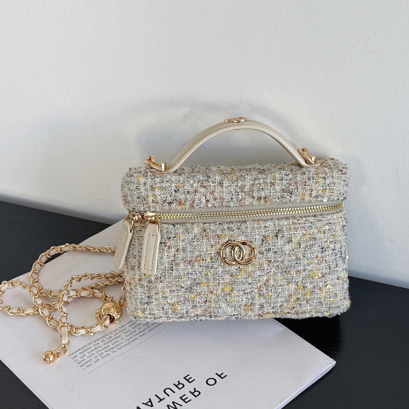 小香风毛呢迷你链条包包女韩国秋冬渐变格纹盒子包百搭手提斜挎包