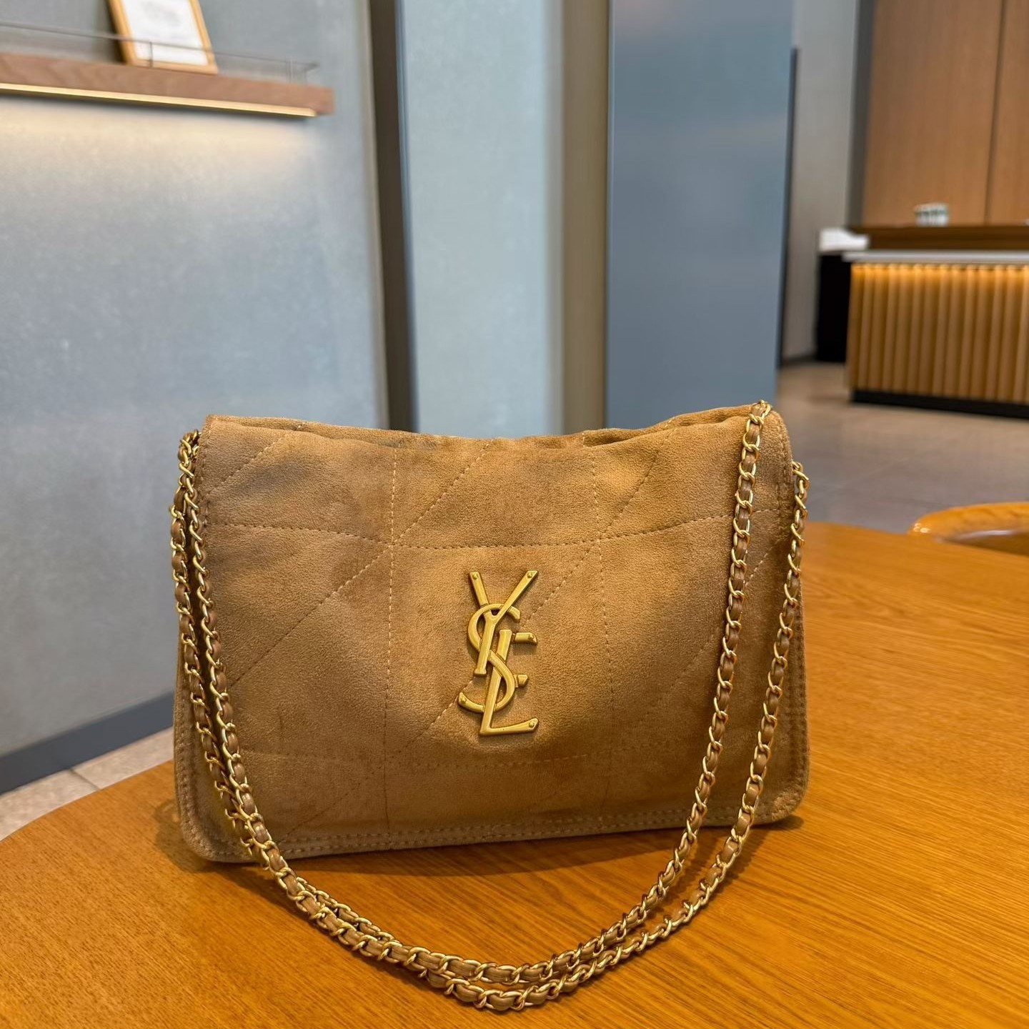欧美法式字母链条腋下包百搭女式通勤包麂皮绒布单肩斜挎小方包包