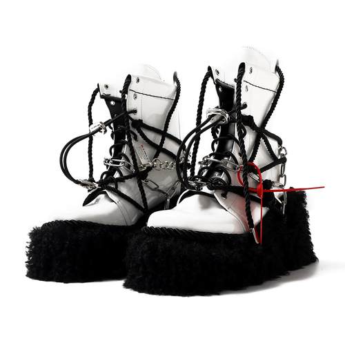 SINKing朋克黑白撞色厚底绑带靴