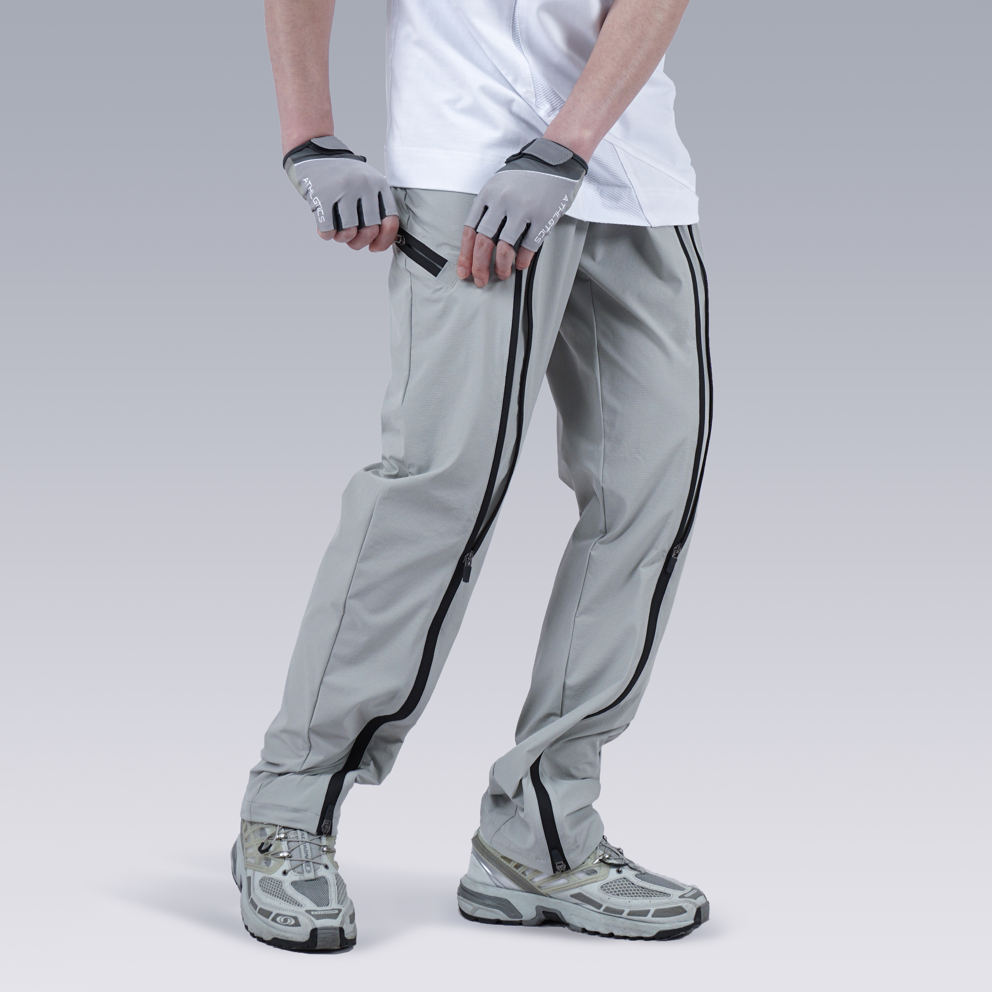 直筒轻薄长裤机能风长拉链休闲裤