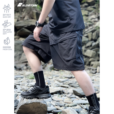 拉链五分裤工装户外网眼拼接短裤