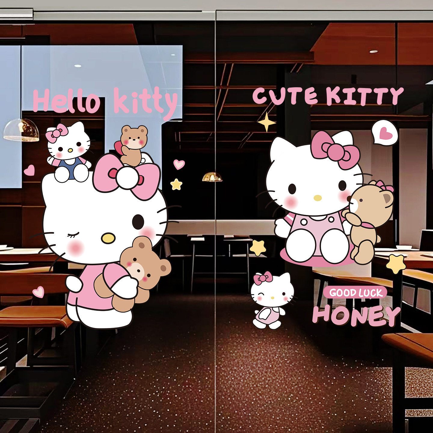 ins网红凯蒂猫hello kitty装饰玻璃门橱窗静电贴纸店铺可爱窗花贴