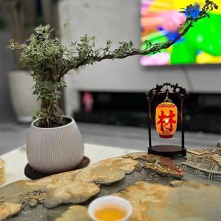 潮汕迷你竹编油纸发光小灯笼中式元宵春节送礼创意家居龙门架摆件