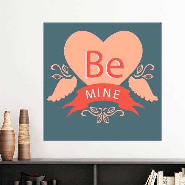 情人节红色爱心翅膀条幅墙贴壁纸房间贴花