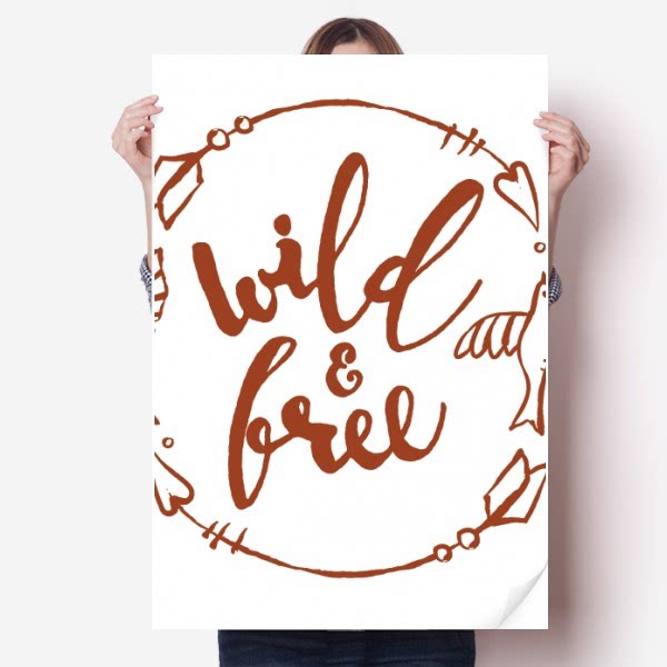野性的自由英文艺术字海报贴纸80x55cm墙贴纸卧室家居装饰