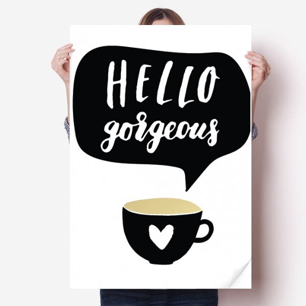 美好你好英文手写艺术海报贴纸80x55cm墙贴纸卧室家居装饰