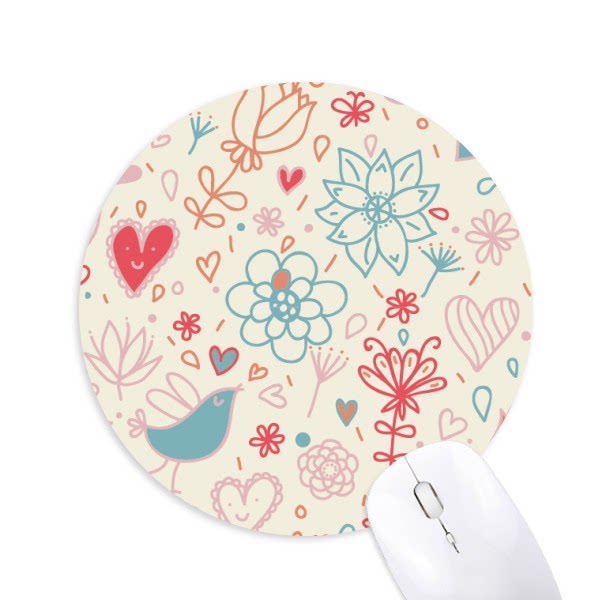鸟线描花植物手绘画圆形游戏办公防滑橡胶鼠标垫礼物
