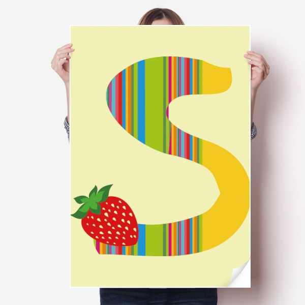 s字母草莓水果有趣可爱插画图案海报80x55cm墙卧室家居装饰