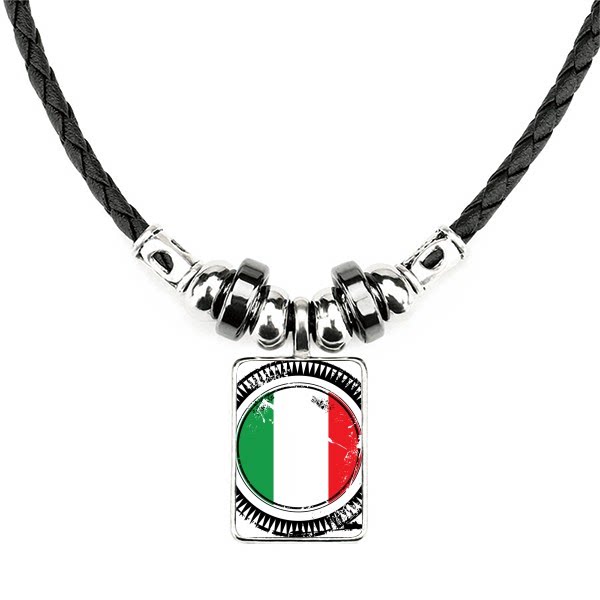 意大利国旗欧洲国家象征符插画图案手工皮绳项链吊坠饰品
