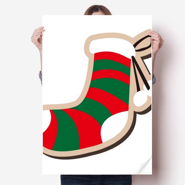 圣诞节袜子卡通节日插画图案海报贴纸80x55cm墙贴纸卧室家居装饰