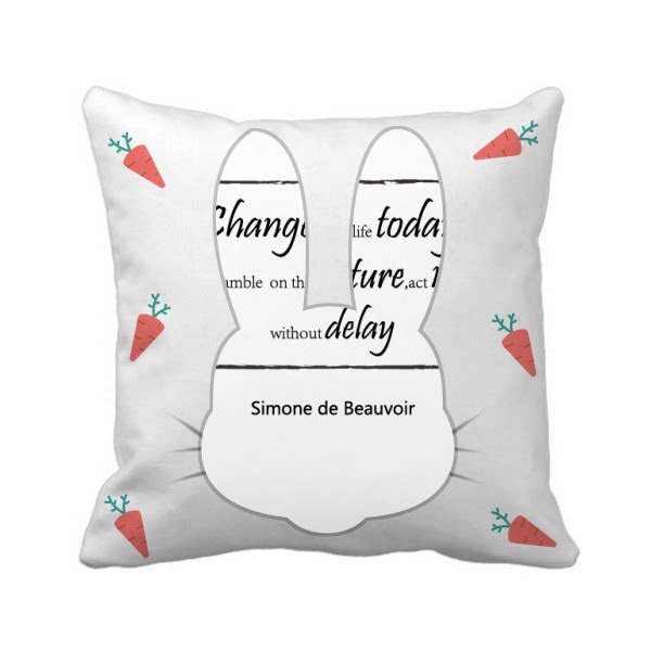 今天开始改变生活英语名言兔子方形抱枕靠枕沙发靠垫双面含芯礼物