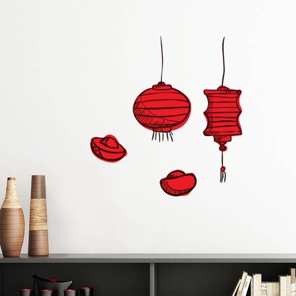 红灯笼元宝2017鸡年快乐吉祥图案墙贴壁纸房间贴花
