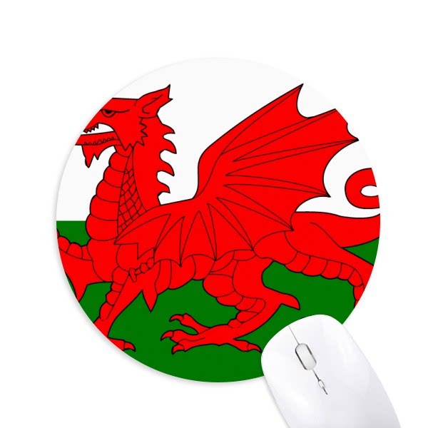 威尔士国旗欧洲国家象征符号图案圆形游戏办公防滑橡胶鼠标垫礼物