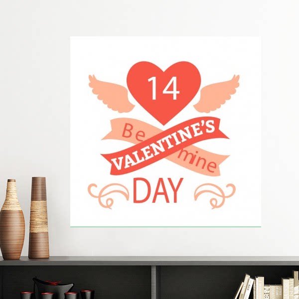 情人节14号红色爱心翅膀墙贴壁纸房间贴花