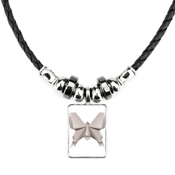 折纸几何抽象蝴蝶纹样手工皮绳项链吊坠饰品