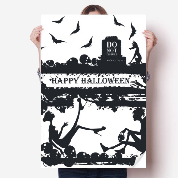 万圣节恐怖乌鸦节日插画海报贴纸80x55cm墙贴纸卧室家居装饰