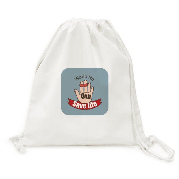 标志珍爱生命拒绝香烟锁住手指帆布背包购物旅行双肩拉带抽绳书包
