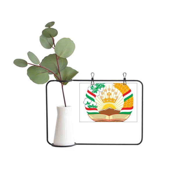 塔吉克斯坦亚洲国徽金属相框陶瓷花瓶装饰