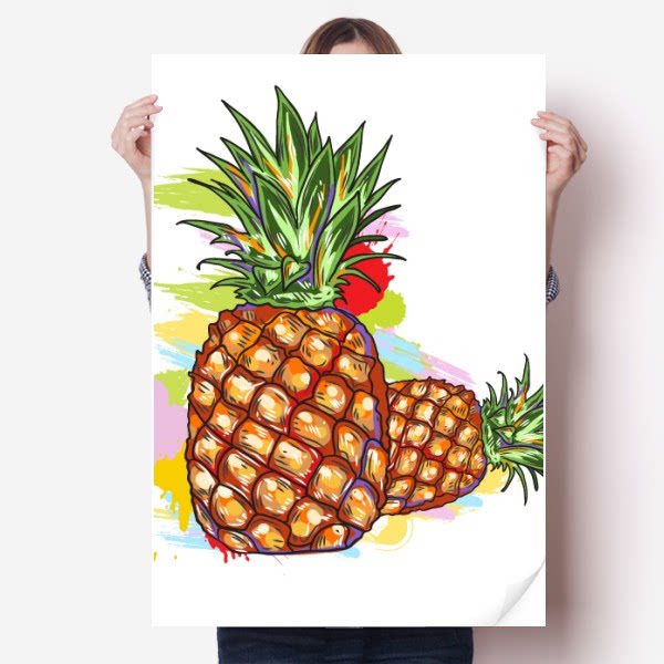 水果菠萝可口食物手绘海报贴纸80x55cm墙贴纸卧室家居装饰