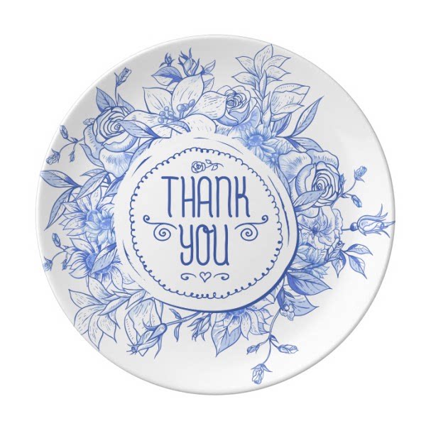 蓝色花纹古典蔷薇玫瑰感谢陶瓷餐盘子8寸月光盘餐具家居礼物