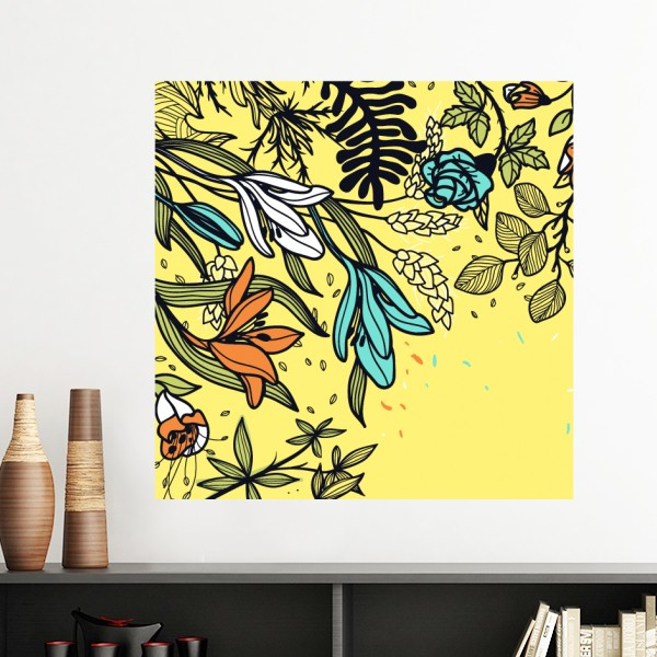 现代艺术百合花纹插画植物墙贴壁纸房间贴花