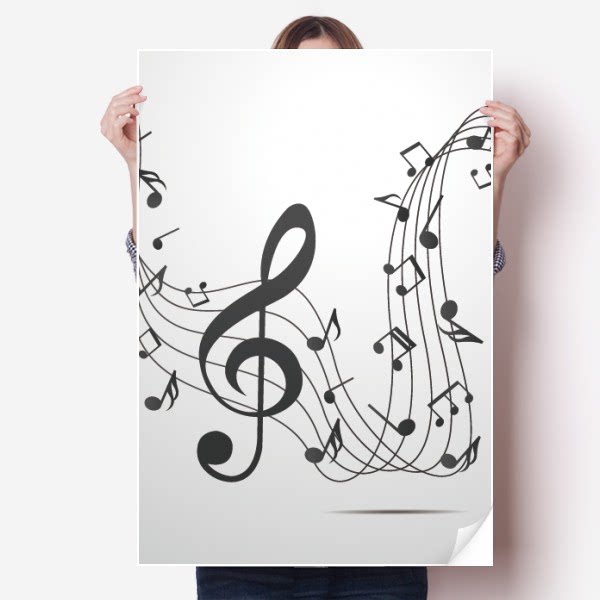 灰底跳跃音乐音符海报贴纸80x55cm墙贴纸卧室家居装饰