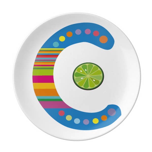 c字母水果有趣可爱插画图案陶瓷餐盘子8寸月光盘餐具家居礼物