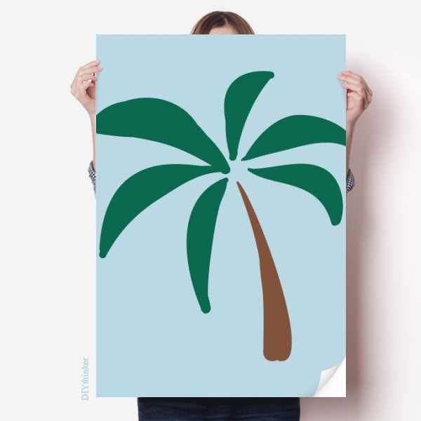 椰子树卡通简单海报贴纸80x55cm墙贴纸卧室家居装饰