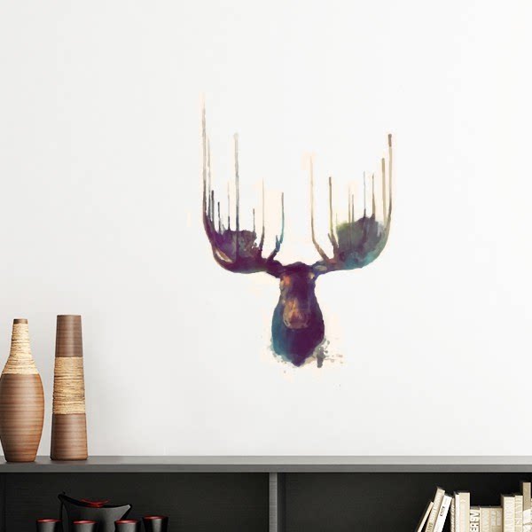 动物头驯鹿艺术效果多彩墙贴壁纸房间贴花