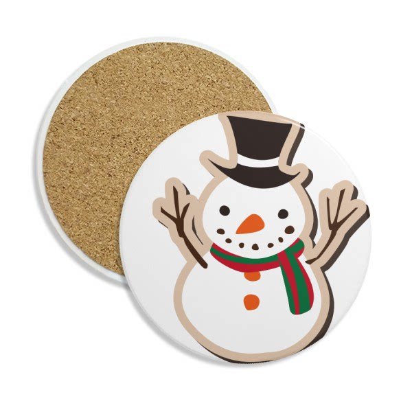 圣诞节雪人卡通节日插画图案圆形杯垫水杯隔热垫2片装礼品礼物