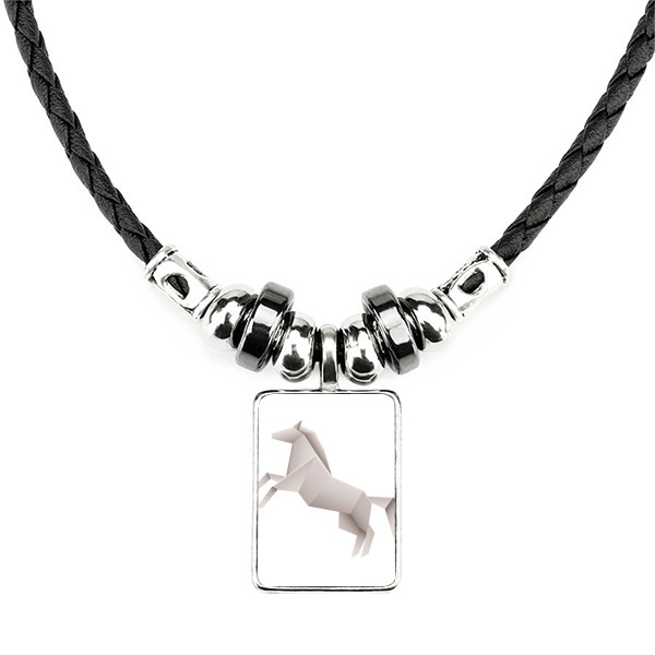 折纸几何抽象马纹样手工皮绳项链吊坠饰品