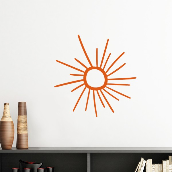 阳光手绘太阳橘色墙贴壁纸房间贴花