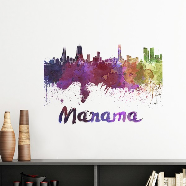 麦纳麦巴林国家城市水彩插画墙贴壁纸房间贴花