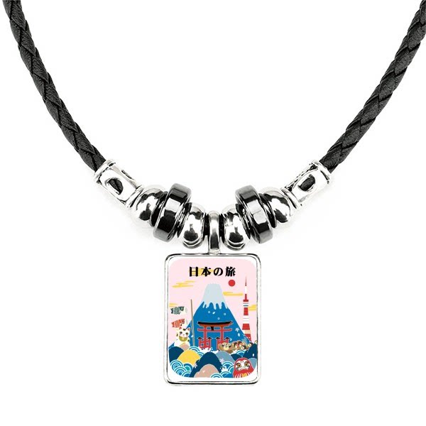 当地日本旅游观光火山着名景点手工皮绳项链吊坠饰品