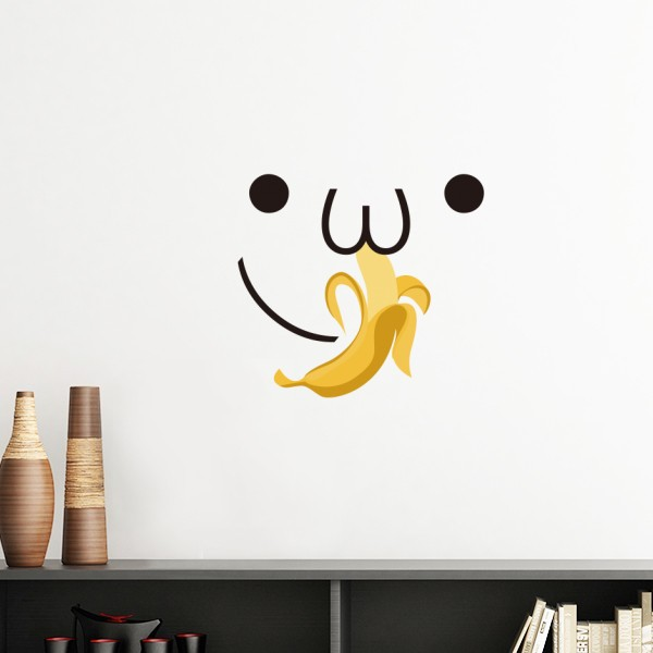 可爱颜文字吃香蕉表情墙贴壁纸房间贴花