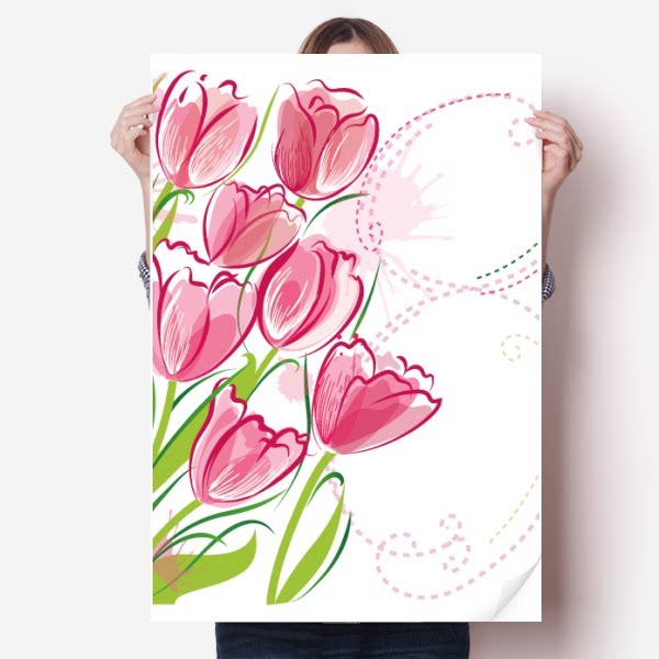 手绘郁金香插画花卉海报贴纸80x55cm墙贴纸卧室家居装饰