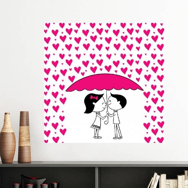 情人节心形雨伞情侣接吻墙贴壁纸房间贴花