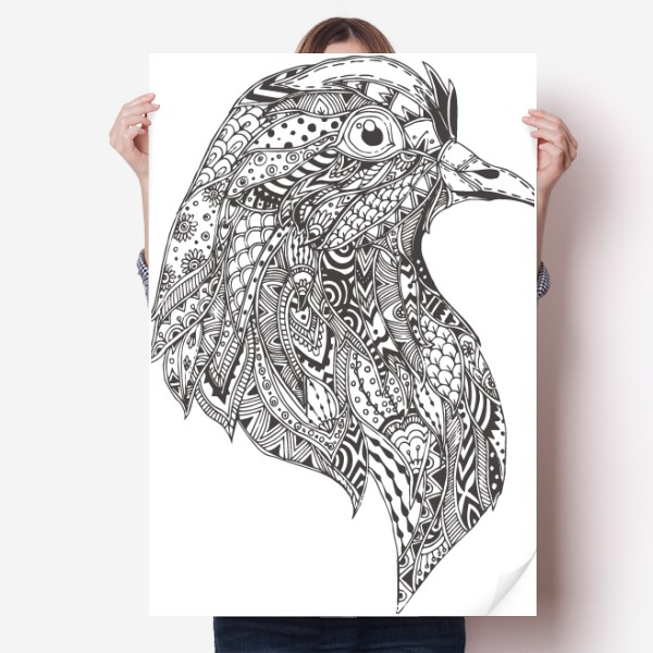 鸟类绘画黑色凶猛海报贴纸80x55cm墙贴纸卧室家居装饰