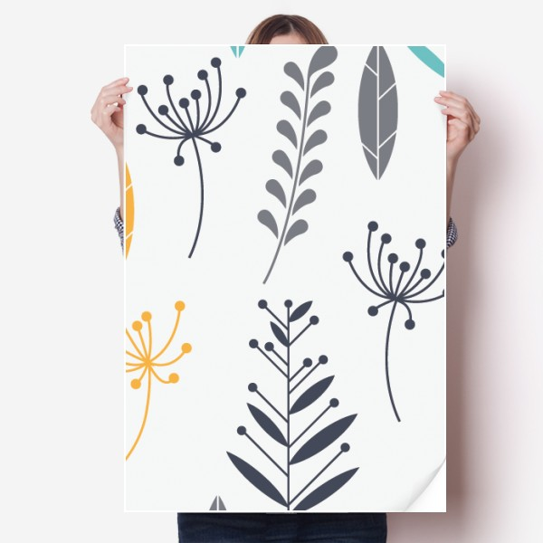 叶子标本植物手绘画海报贴纸80x55cm墙贴纸卧室家居装饰