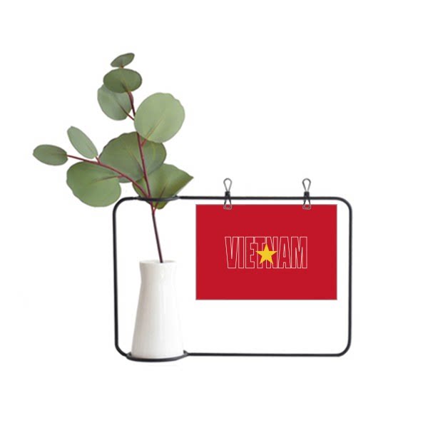 越南国旗英文名金属相框陶瓷花瓶装饰