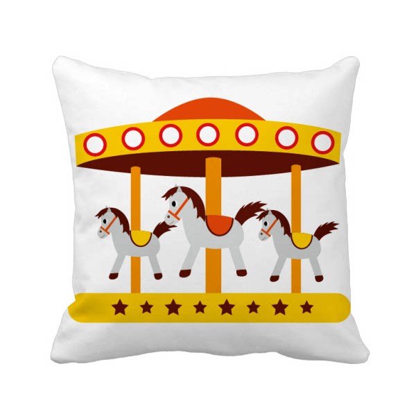 游乐园彩色旋转木马插画方形抱枕靠枕沙发靠垫双面含芯礼物
