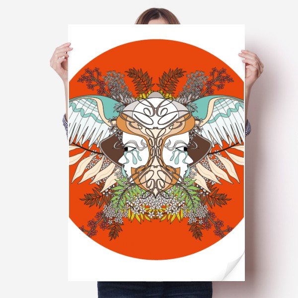 翅膀花朵树木纹样海报贴纸80x55cm墙贴纸卧室家居装饰