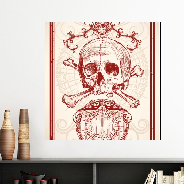 红色皇冠骷髅扑克插画图案墙贴壁纸房间贴花