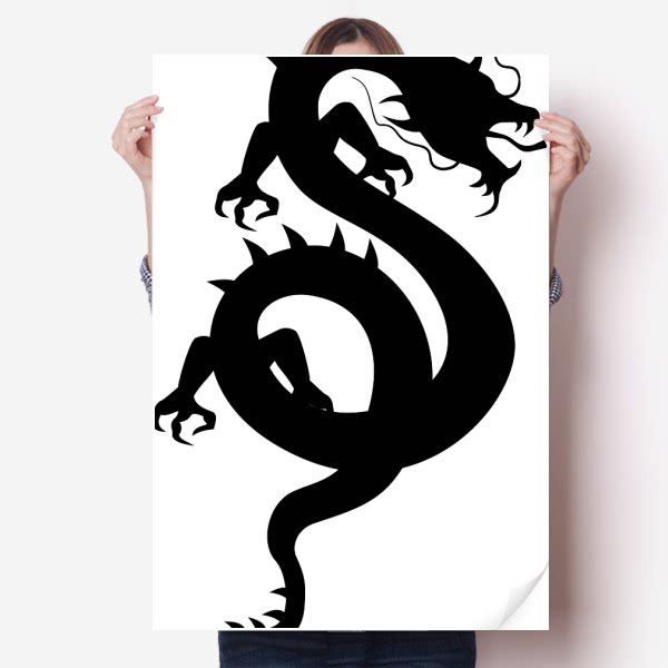 龙剪影传统艺术图案海报贴纸80x55cm墙贴纸卧室家居装饰